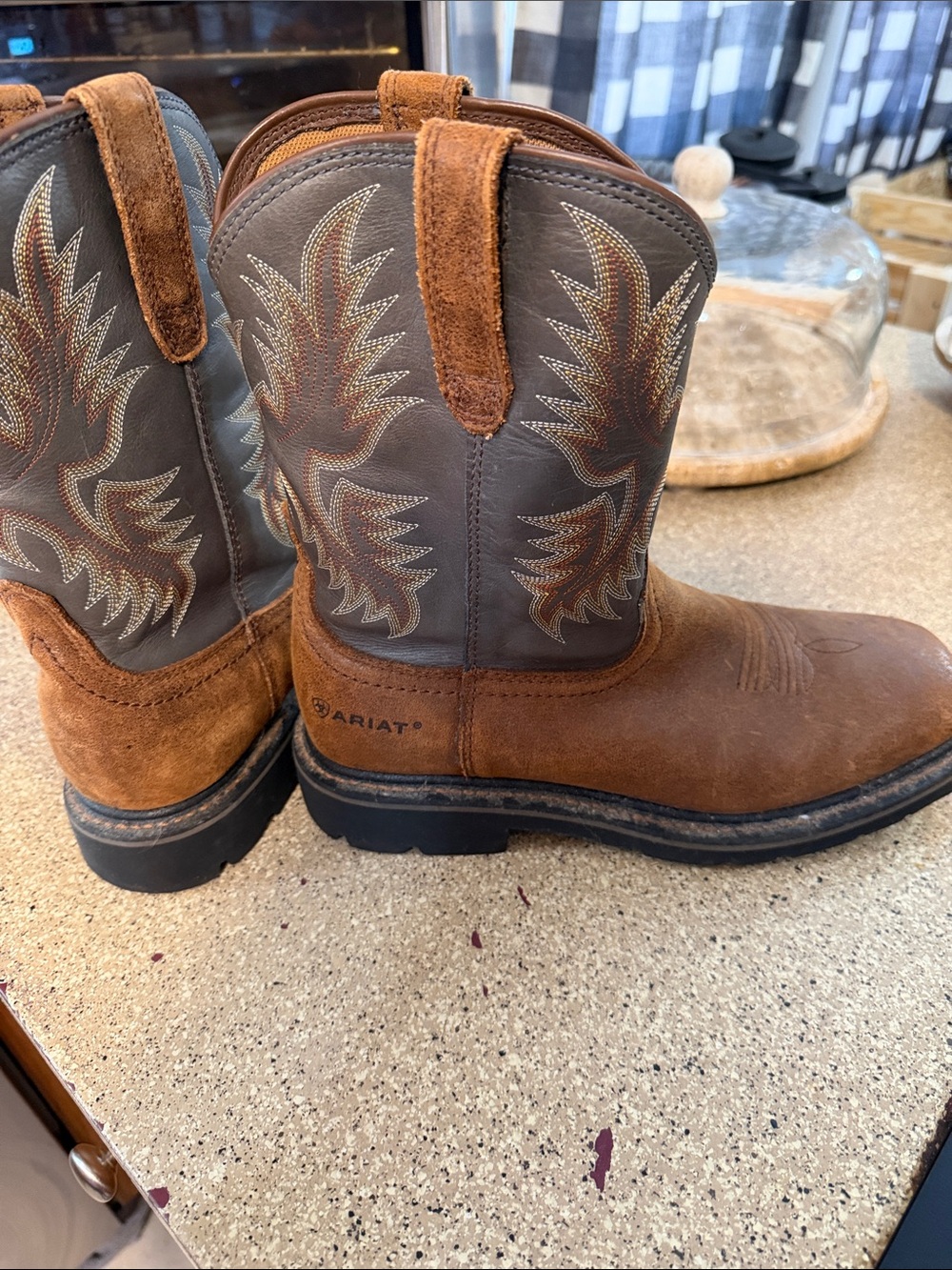 Ariat Brown Suede and Dark Brown Leather Western Work Boots